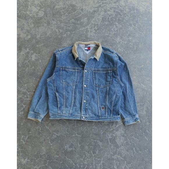 90s Tommy Hilfiger Denim Corduroy Collar Light Wash Jacket